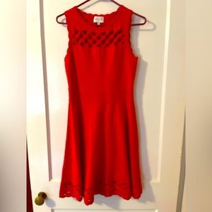 Milly Solid Red Dress Fit And Flare Cutout Top And Hem Sleeveless Small